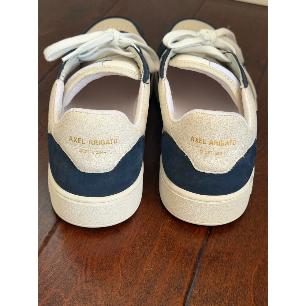 Axel Arigato Dice Lo Sneakers Mens 11 Cream Navy Blue Leather Low Top Trainers - Picture 6 of 14
